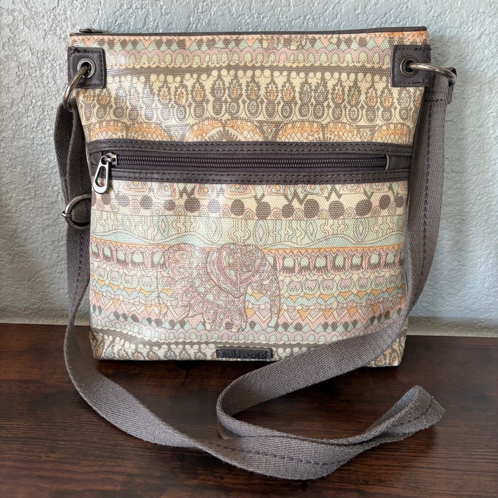 Sakroots Boho Crossbody Bag Synthetic-Coated Tapestry‎ Canvas Elephant Print
